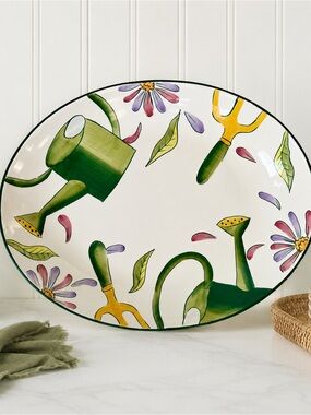 Clay Art Le Jardin Hand-Painted Large Oval Garden Platter